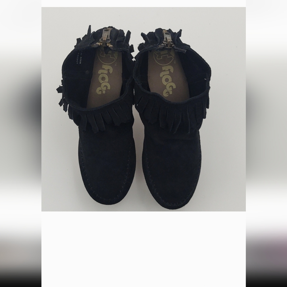Flogg Bootie Davina Wooden Fringe Black Suede Leather Boho 10